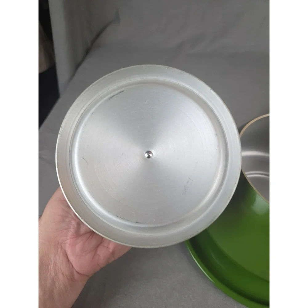 Vintage 70s Fondue Pot Avocado Green white Japan cooking pot retro mushroom